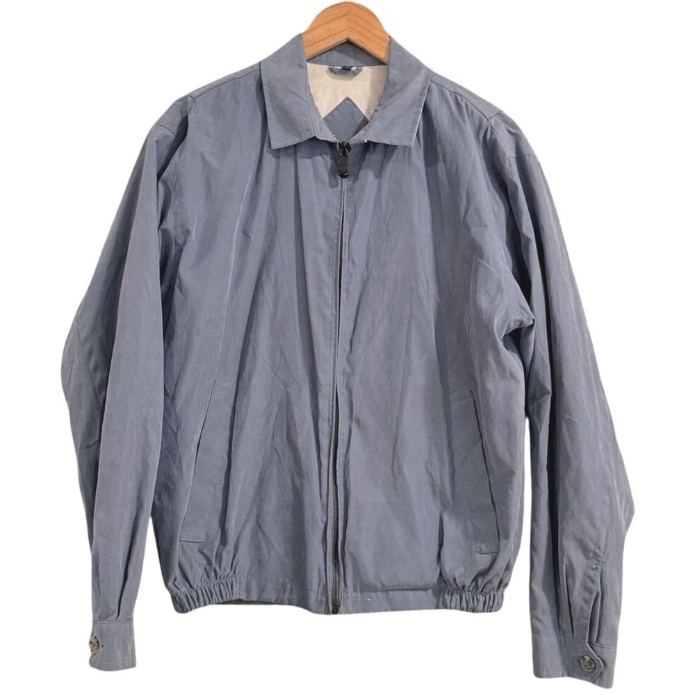 VTG! Trader Bay Lightweight Jacket Full Zip Collared Bomber Coat Blue L 80s 90s